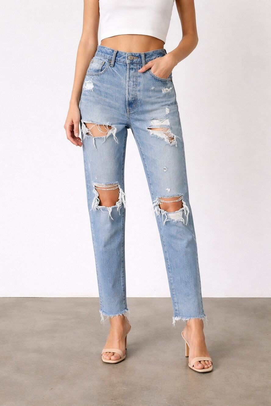Moussy x Barneys New York Distressed High Rise Straight Leg Jeans Size 24